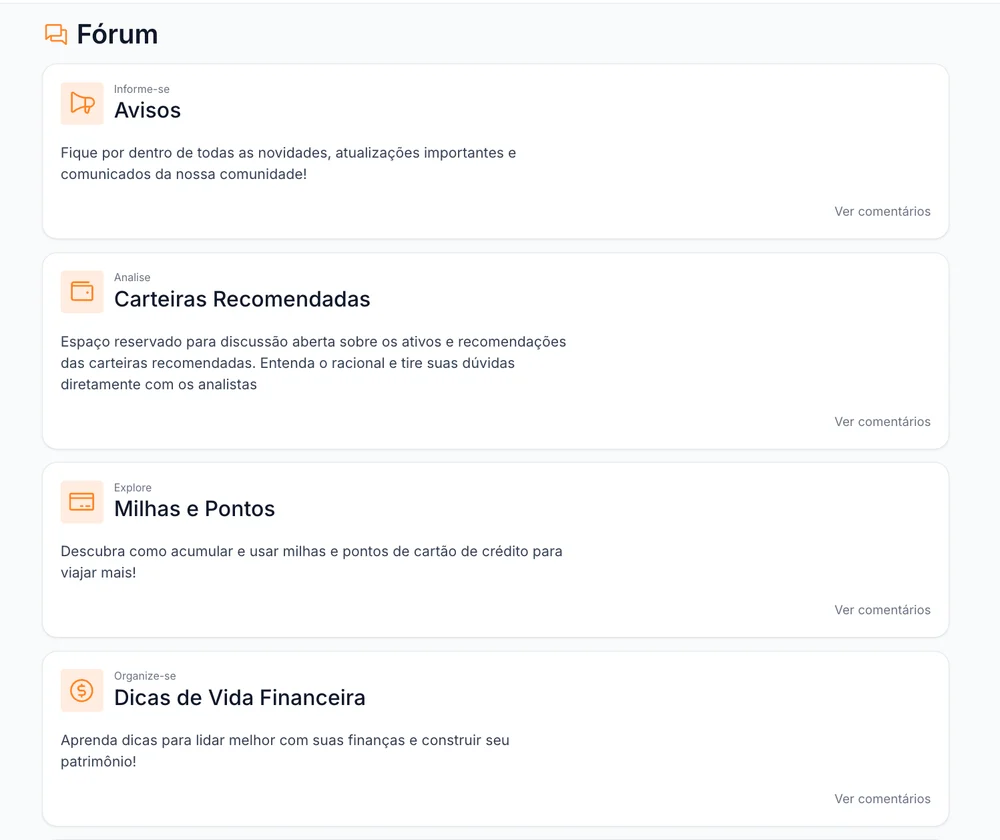 Fórum e Feed da Comunidade, com nomes e fotos ocultos